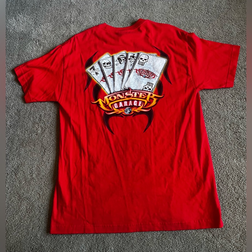 Vintage 2003 Monster Garage Men’s size Large Red Playing Card T-Shirt